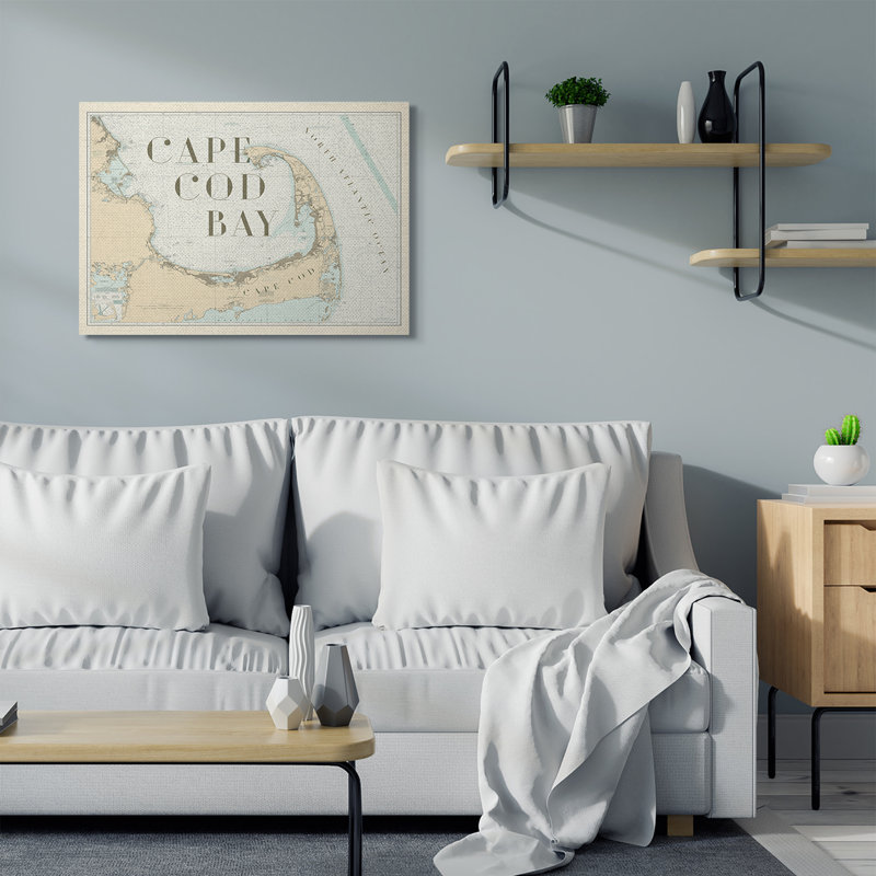 «Cape Cod Bay Beach Vintage Map Word Design», impression, Toile tendue, H 30 po x l 40 po