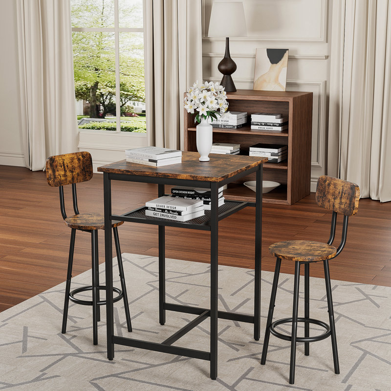 Bar Table, Equipped With 2 Bar Stools , With Backrest And Partition