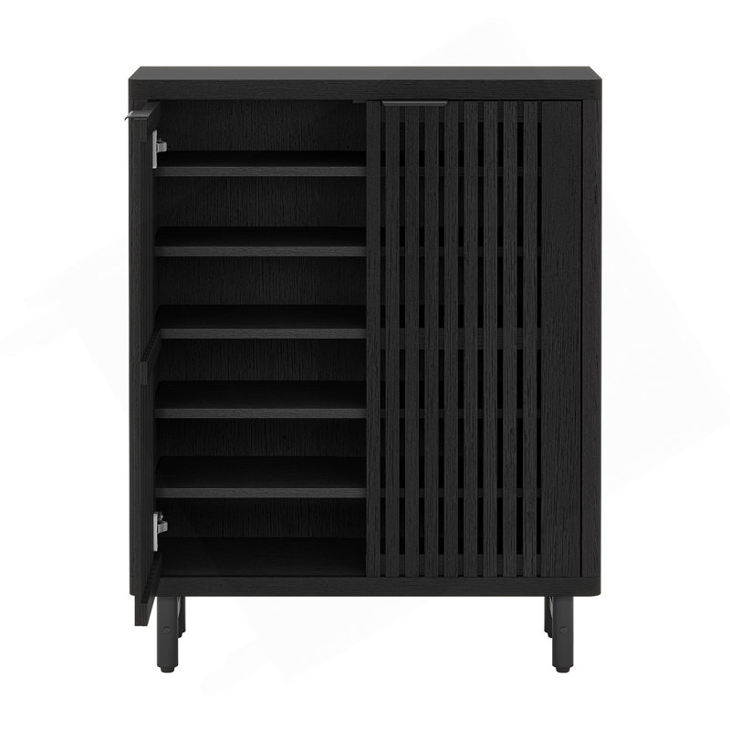 33.46" Modern Black Wooden  6-Tier Shoe Cabinet With Louvered Doors, Black