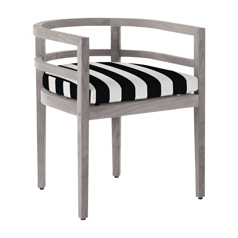 Chaise avec accoudoirs en teck Santa Barbara - Huître, Pas de soudure, Cabana à rayures minuit, Teck huître