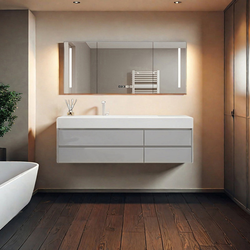 Creamy style smart bathroom cabinet, 62.99", Light Gray
