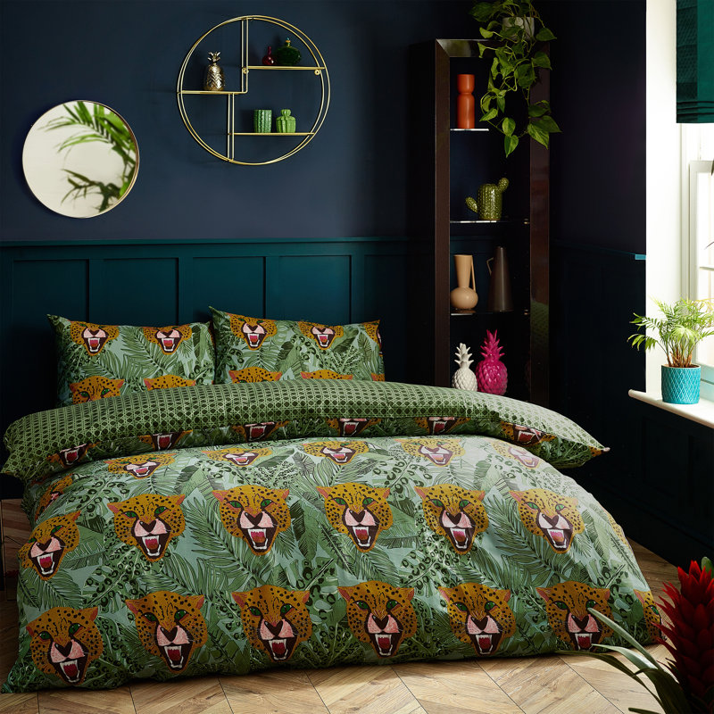 Cotton Blend Floral Duvet Cover Set with Pillowcases Included, King Duvet Cover + 2 Standard Pillowcases, Green