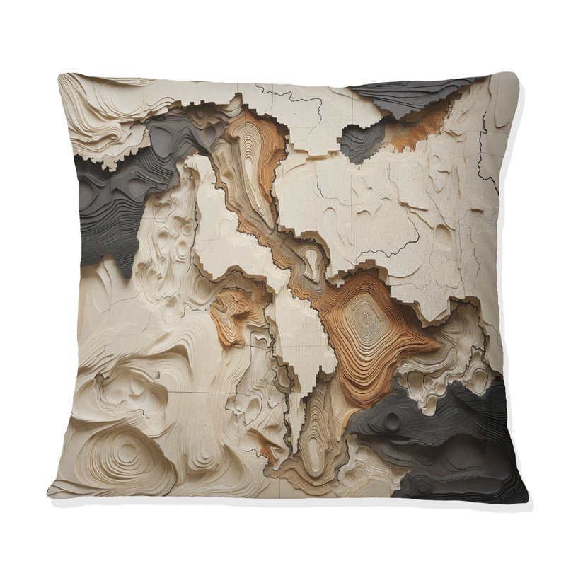Beige And Brown African River Collage - Abstract Shapes Printed Throw Pillow