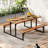 6-Person Acacia Wood Picnic Table with 2 Built-In Benches Umbrella Hole Metal Frame