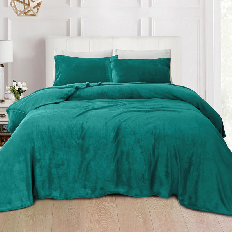 Ensemble de 4 valises pour chambre d'amis, Ensemble de draps pour lit simple + 2 taies d'orei, Turquoise