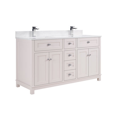 60" Cadet Finish Solid Wood Sink Vanity  With 1' Artificial Stone Top