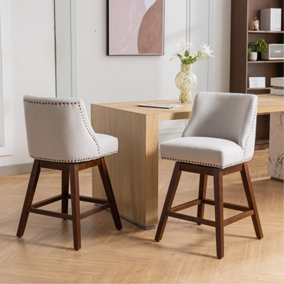 Tabouret de bar pivotant à hauteur de comptoir, ensemble de 2 tabourets de bar rembourrés à hauteur de siège de 26 po de hauteur, tissu ivoire