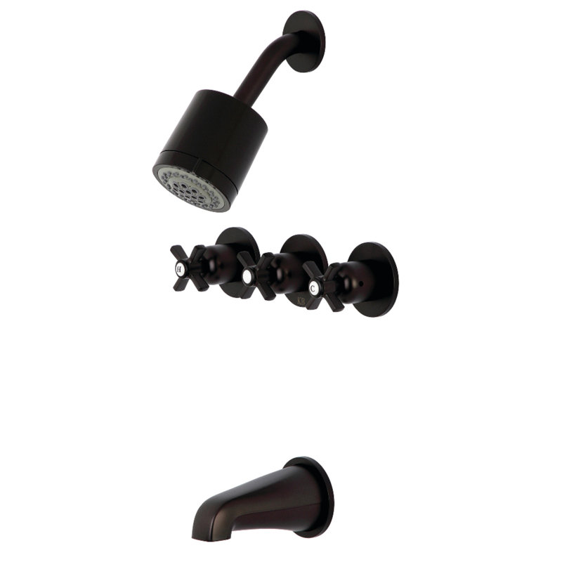 Robinet de baignoire et douche à contrôle de volume à 3 poignées avec valve brute Millennium, Bronze huilé