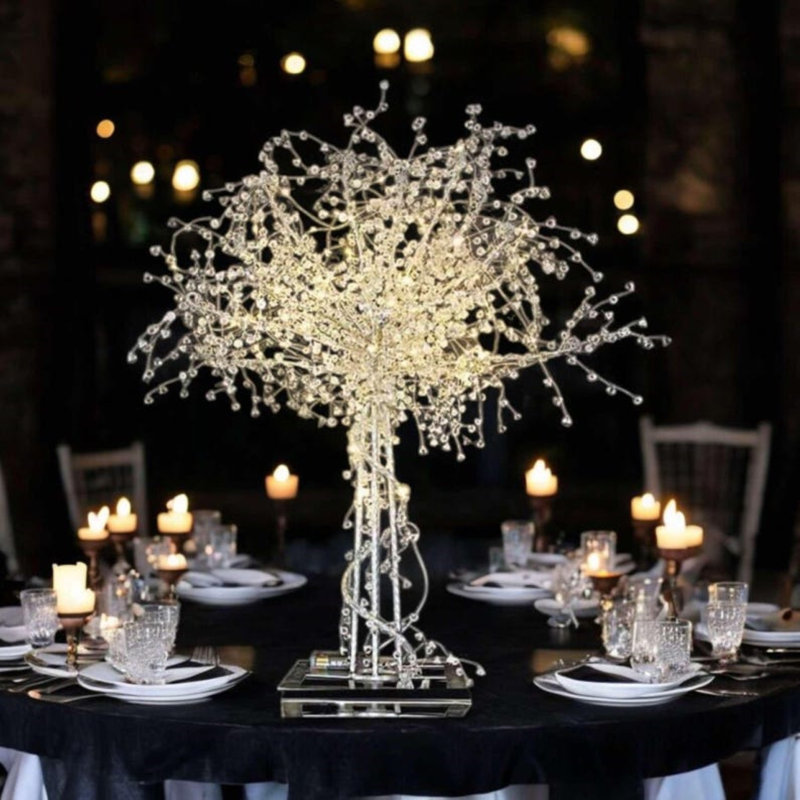 Lustre perle argenté et cristal à DEL - Élégante pièce maîtresse pour les mariages, les fêtes et les événements