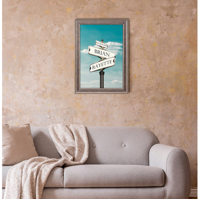 Art mural sur toile avec panneau et nom personnalisé - décor de ciel bleu romantique pour les couples, les mariages et les anniversaires