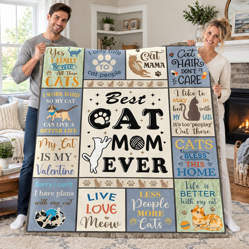 1pc Cat Lover Blanket, Funny Cat Mom Gift Cozy Flannel Throw, Super Soft Lightweight Warm Blanket for Sofa Couch Bed Living Room Dorm Office Travel, Home Decor All‑Season Throw, Gift for Cat Owners