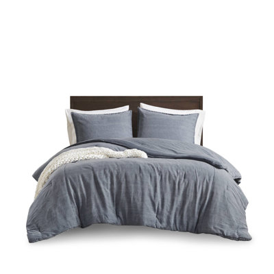 Blue 3Pcs King/ King Comforter , Twill Washed 100% Cotton, All - Season Comfort, Better Coverage Consistent Warmth