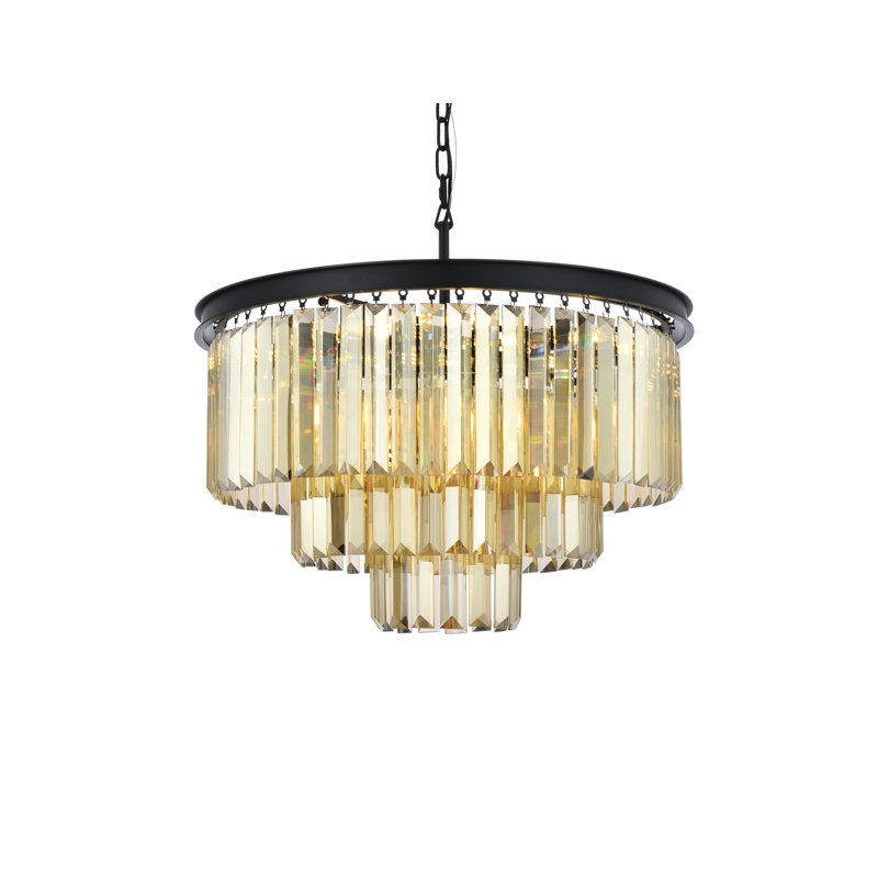 Lustre à niveaux unique 9 lumières Yazmin, Fumée, Noir mat