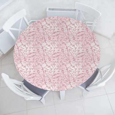 Damask Fitted Round Tablecloth Blush and Rose