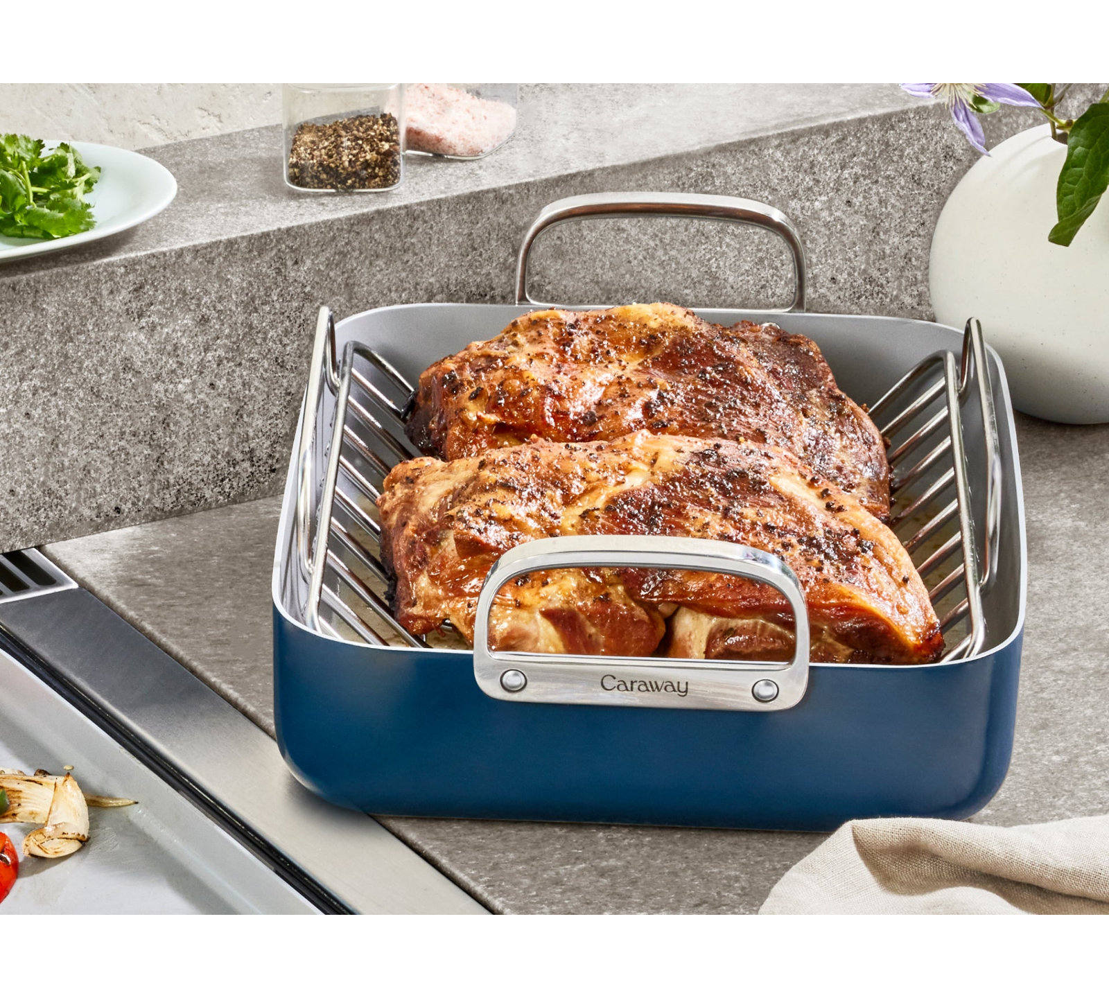 Caraway Nonstick Roasting Pan with Rack, Navy