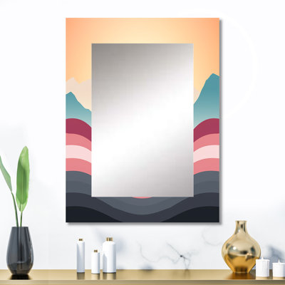 Bold Graphic Sunset In Teal and pink I - Pink Wall Mirror Decor