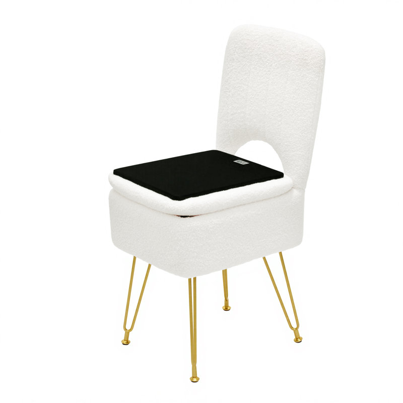 Tabouret de coiffeuse en molleton avec rangement Teddy, Large, Blanc