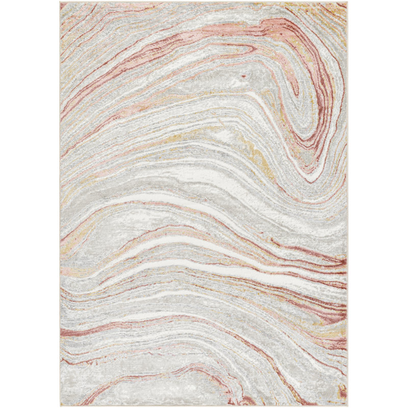 Austrina Dieter Abstract Pink Area Rug, Rectangle 5'3" x 7'