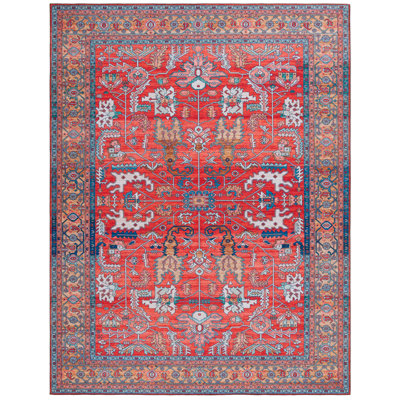 Tucson Vintage Look Machine Washable Non-Slip Area Rug in Red Multi