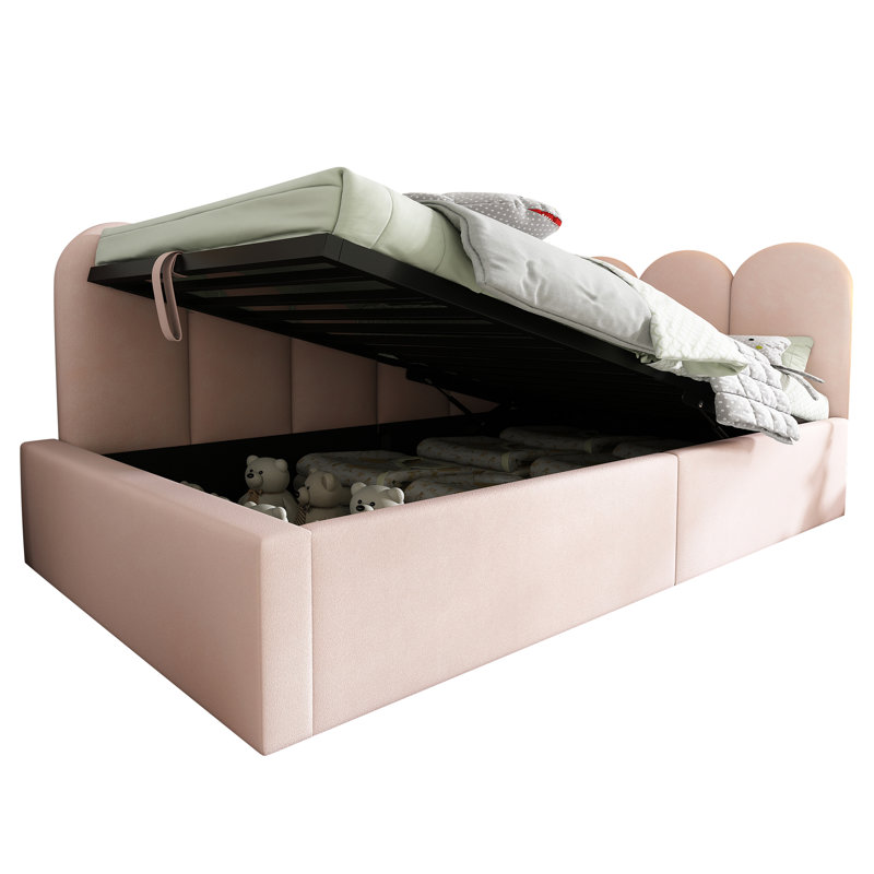 Velvet Upholstered Twin Daybed with Hydraulic Storage, Ottoman Sofa Bed with Metal Slatted Frame, Space-Saving & Durable,  (Without Mattress)