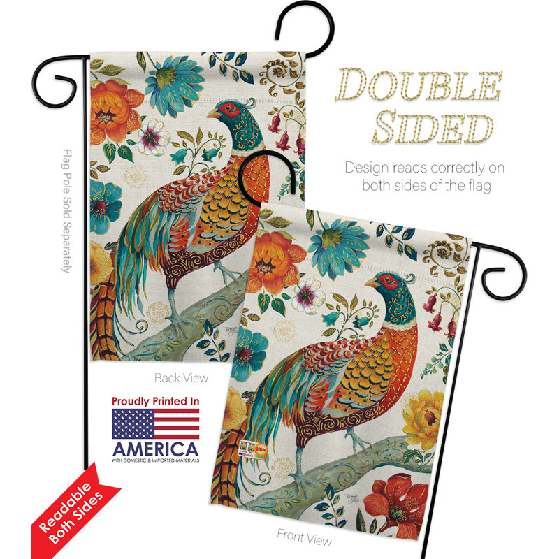 Suzani peacock jardin amis amis, décoration de polyester de 2 côtés 18,5 x 13 po ensemble de drapeau