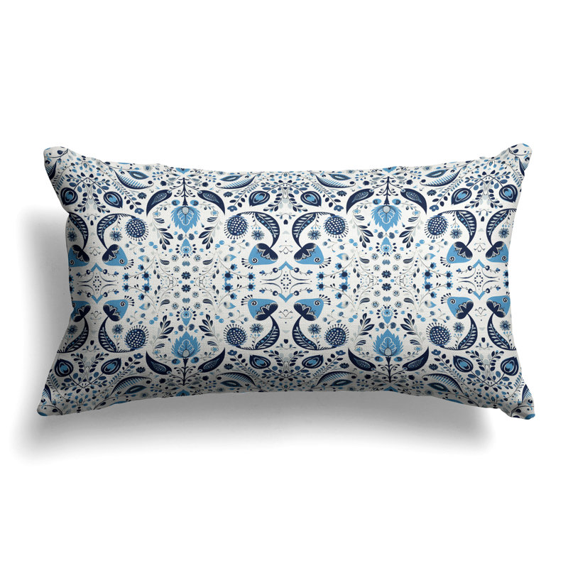 Flowering Meadows  Rectangular Throw Pillow, Blue/White