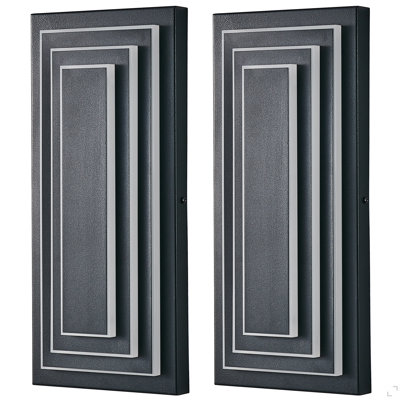 Éclairage de garage d'extérieur à 3 niveaux 15,7 po d'extérieur avec applique murale à DEL noire et étanche (paquet de 2)