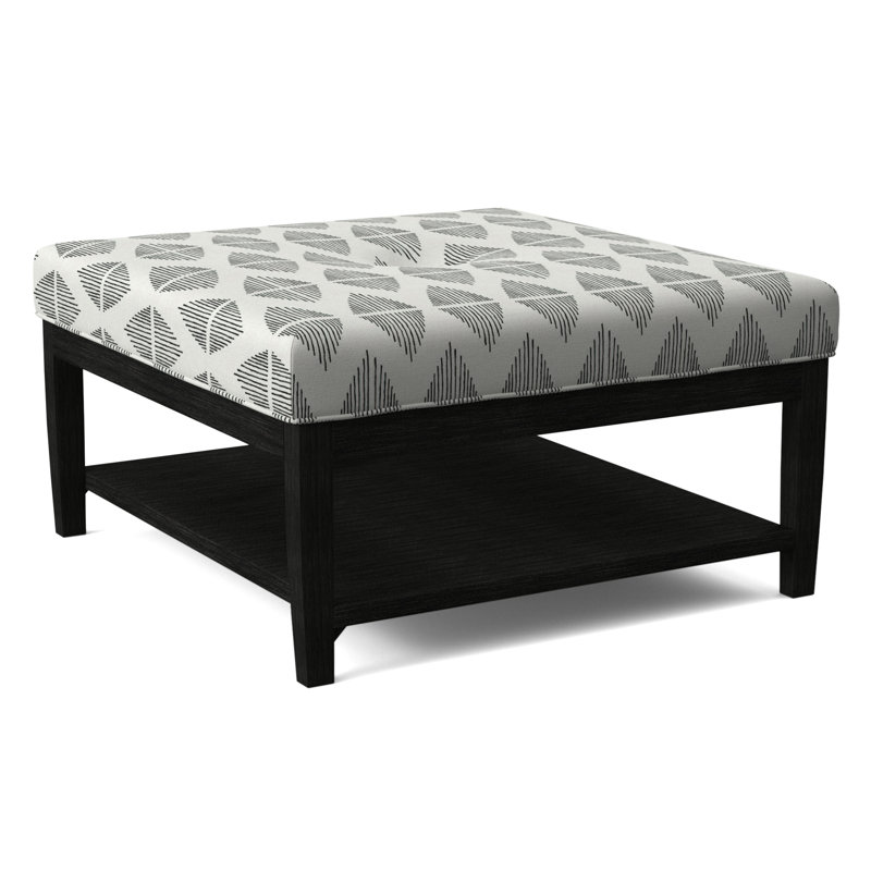 Hammond Square Ottoman, Antique Black Finish, Cobalt Blue Stripe; 0204-64