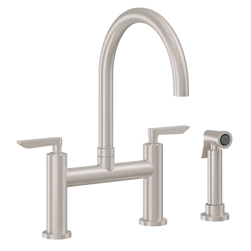 Bridge Kitchen Faucet With Sidespray - Arc Spout, With Side Spray, Polished Chrome, 45 Series Metal Lever