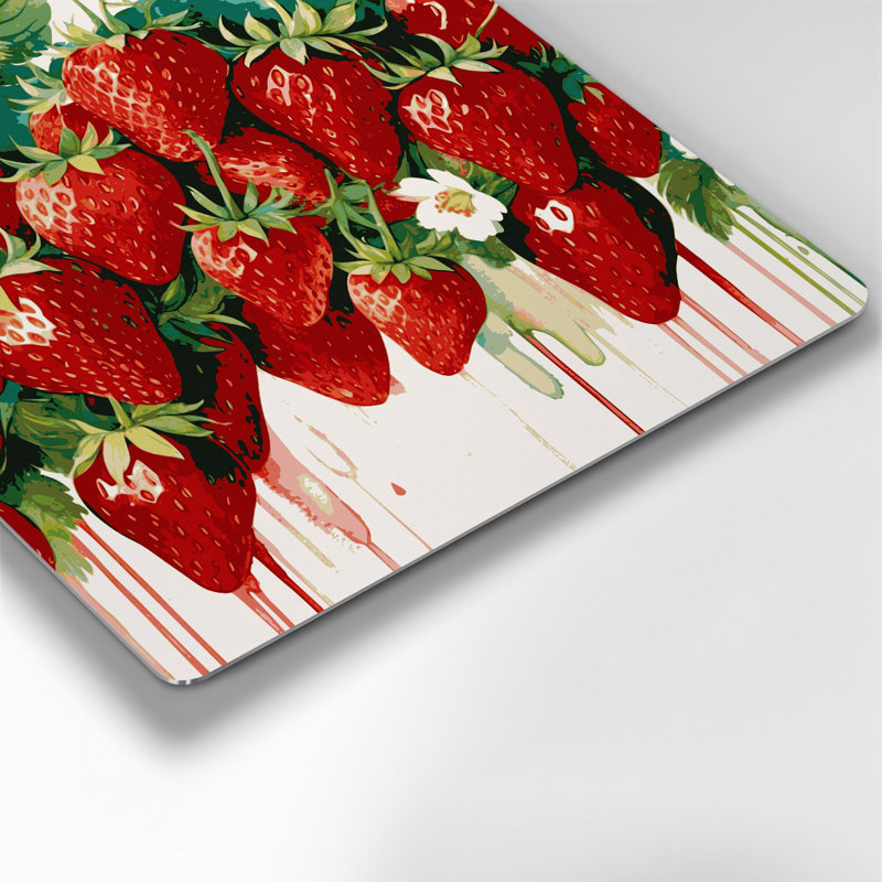 Fruit, fraise, art mural en métal beige, H 12 po x l 12 po