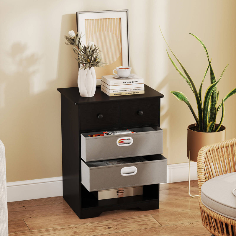 Commode 4 tiroirs avec tiroirs et tablettes ouvertes, Noir/gris