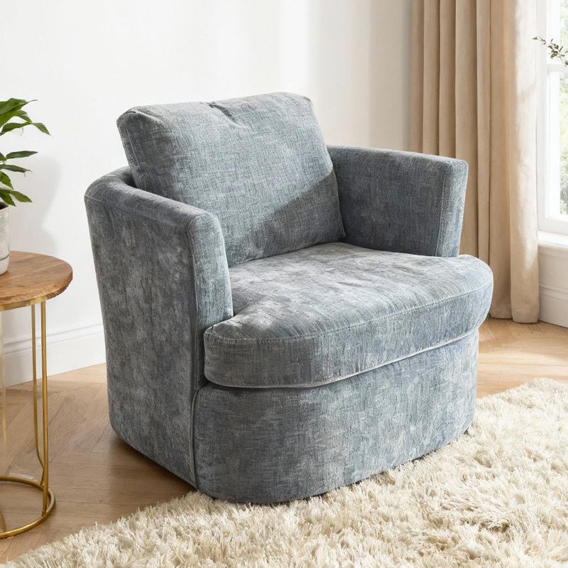 Upholstered Chenille Swivel Armchair, Blue Chenille