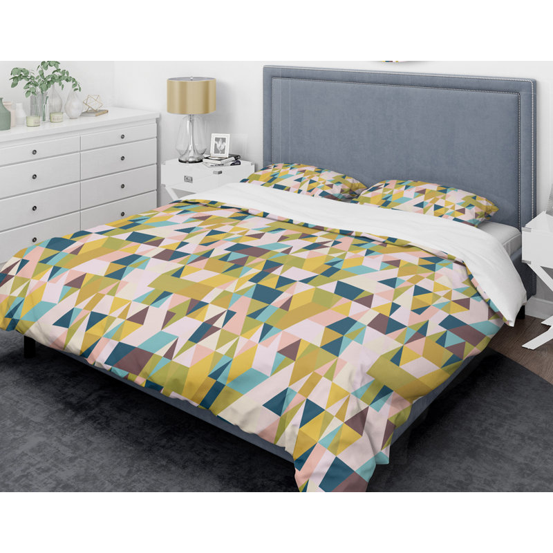 King Multi-Color Microfiber Geometric Duvet Cover Set