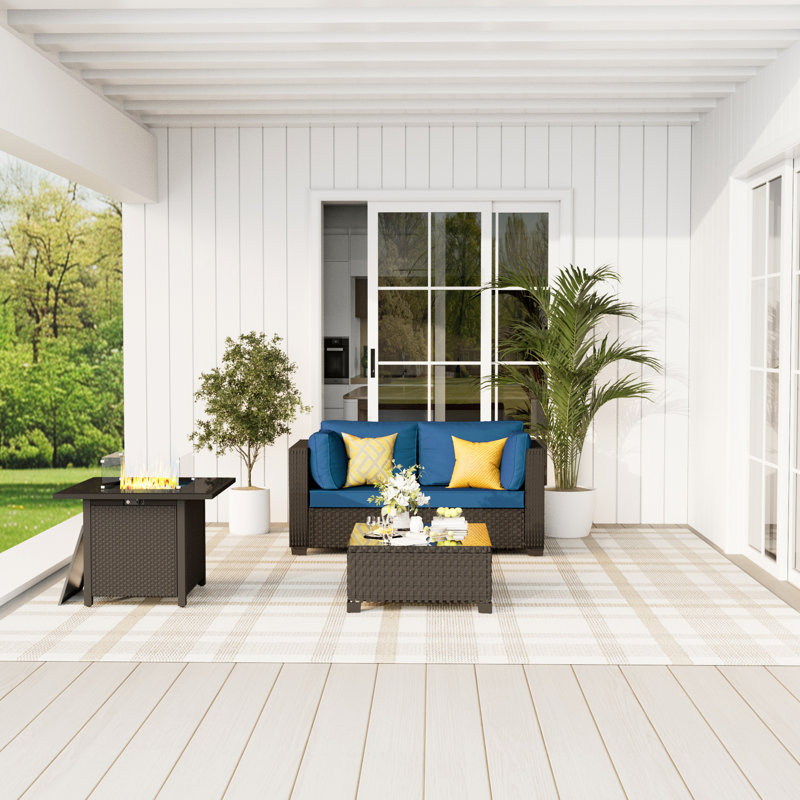 𝗡𝗼-𝗔𝘀𝘀𝗲𝗺𝗯𝗹𝘆 𝗖𝗵𝗮𝗶𝗿𝘀, 2-Person Patio Furniture Set Wicker Outdoor Sectional Seating Group Outside Conversation Sofa With Waterproof Furniture Cover