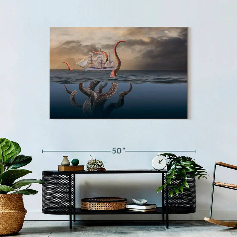 Kelan Giant Octopus Attacking Ship, 30" H x 45" W