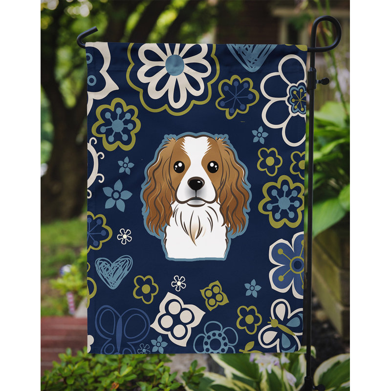 Terrier en fleurs à 2 côtés en polyester 15 x 11,5 po drapeau de jardin, Épagneul (brun foncé)