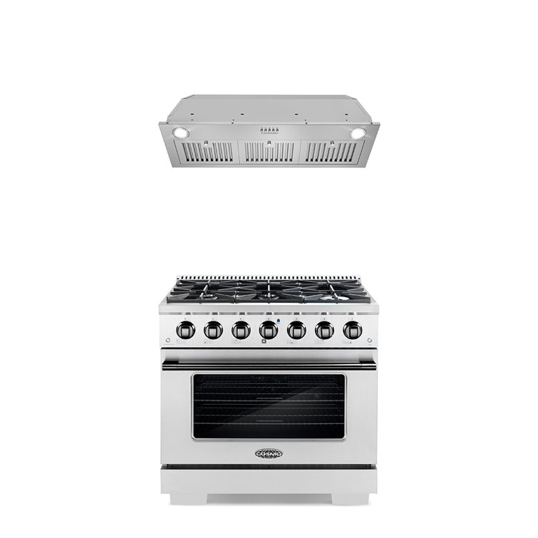 2 Piece Kitchen Package With 36" Freestanding Gas Range With Custom Handle And Knob Kit 36" Insert Range Hood
