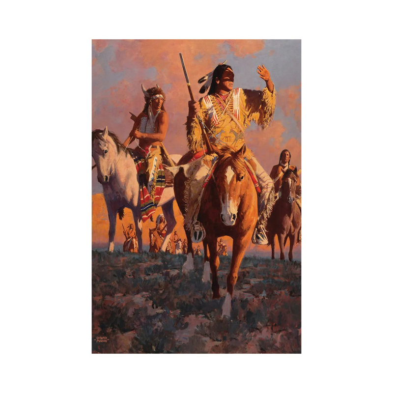 «Camanche Sundown» par David Mann - peinture sur toile tendue, H 26 po x l 18 po x 1,5 po