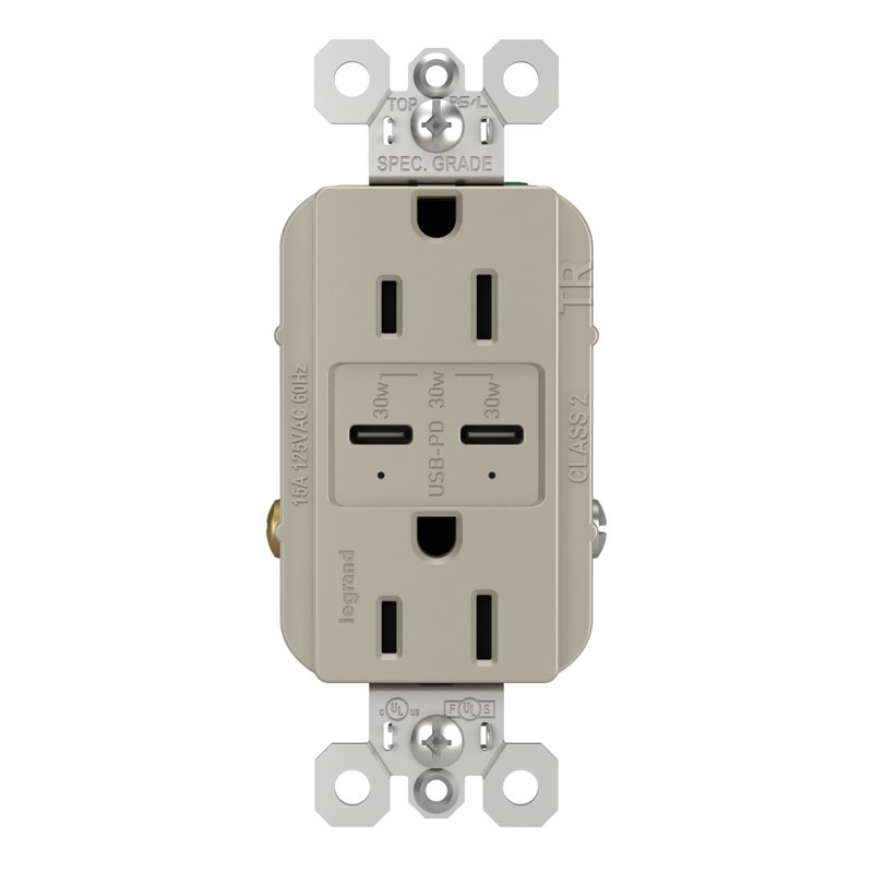 radiant 15A Tamper-Resistant with Ultra-Fast 6.0A USB PLUS Power Delivery Type C/C Outlet, Nickel