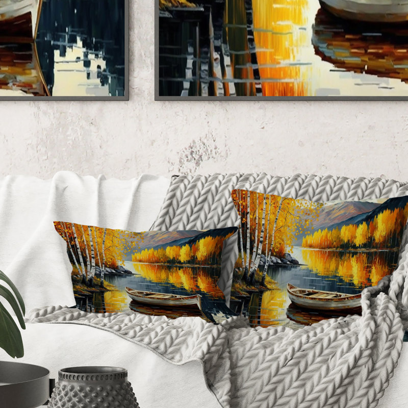 Petit bateau sur le lac en automne III - Coussin Lake House Cottage