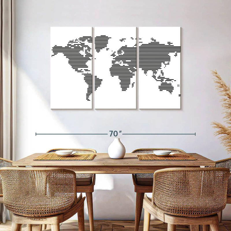 Carte du monde Aliaz BW Stripes, H 36 po x l 57 po