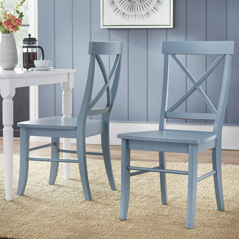 Chaise d'appoint à dossier croisé en bois massif Bellmead, Bleu sarcelle