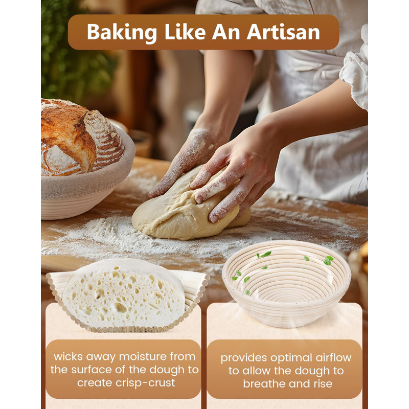 Bread Proofing Basket Set, 9 Inch Round And 10 Inch Oval Rattan Banneton Bowl With Sourdough Bread Making Tools