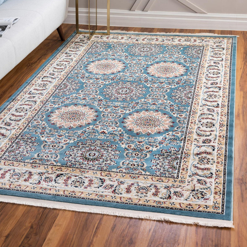 Tapis bleu floral Jackson, Rectangle 3 pi 1 po x 5 pi 3 po