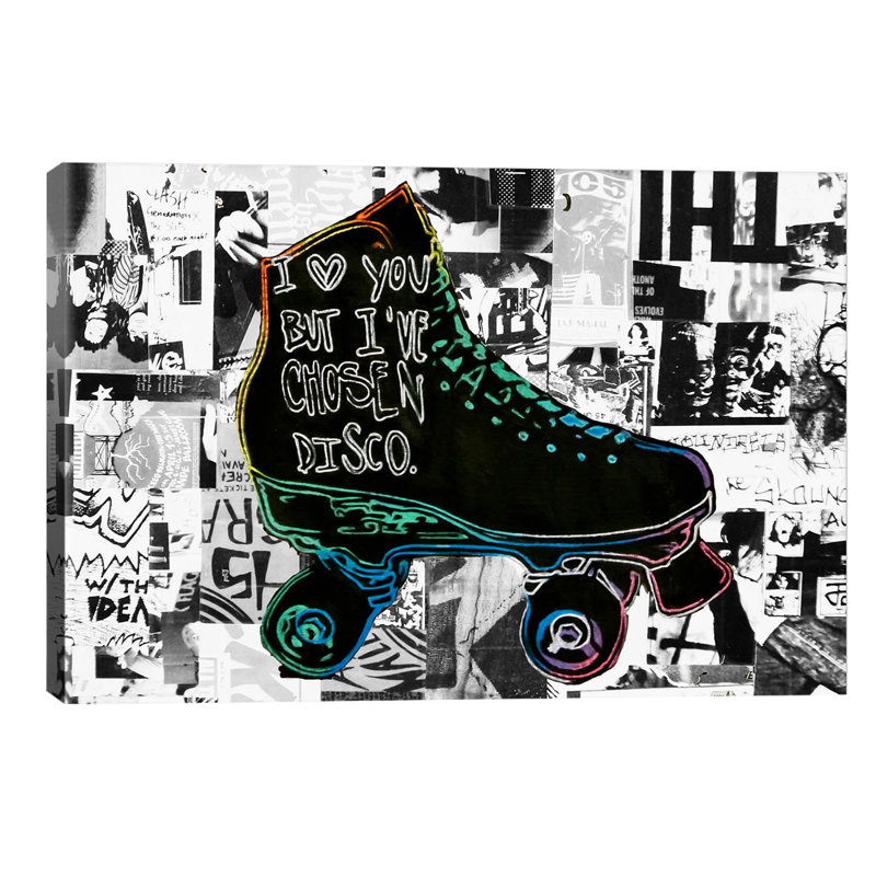« i love you mais j’ai choisi disco par annie terrazzo », impression sur toile, H 8 po x l 12 po x P 0,75 po, Toile tendue