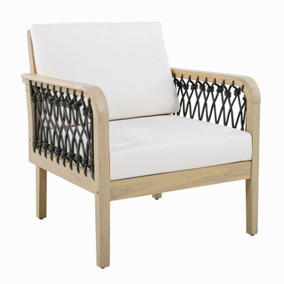 Fauteuil club d'extérieur en bois d'acacia avec corde tissée à la main, finition teck clair