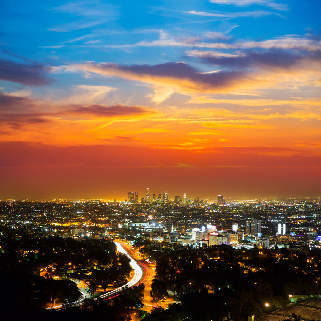 Prejean Downtown LA Night - Leinwandfoto im Wickel