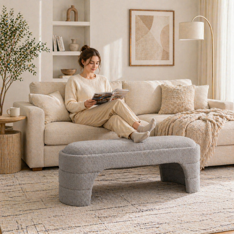 Banc de chambre rembourré 65 "pour vestibule, Gris