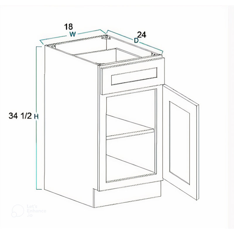 Armoire de cuisine standard prête à assembler en blanc Shaker 12 po / 15 po / 18 po / 21 po x P 24 po x H 34,5 po