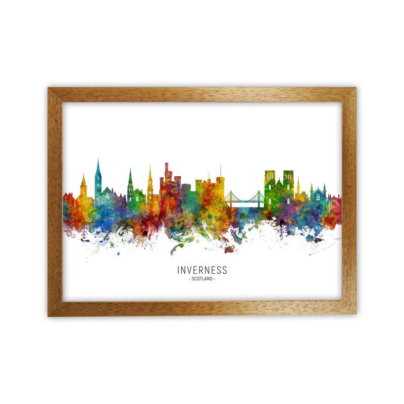 Inverness Scotland Skyline by Michael Tompsett - Print, Brown Framed, 25cm H x 34cm W x 3cm D